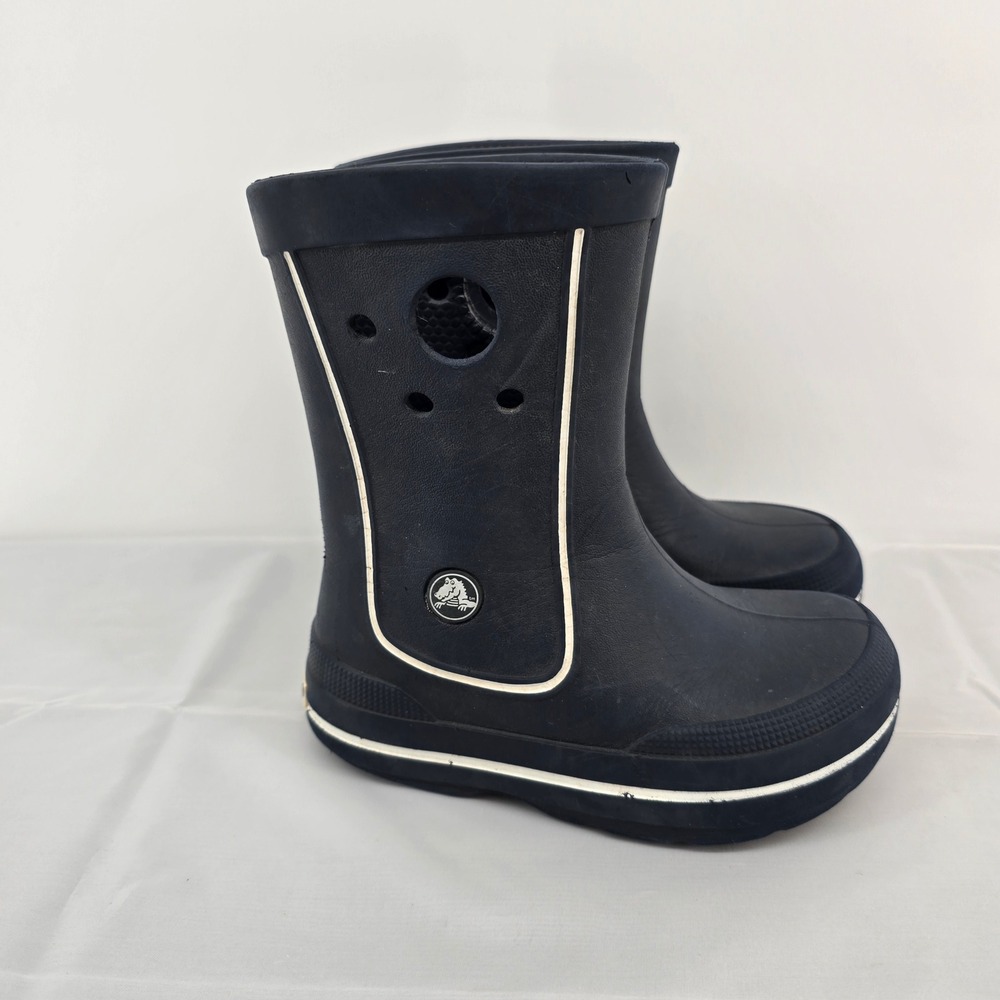 Crocs Crocband‎ Rain Boots Navy Blue White Kids Size 10 11 Waterproof Pull On